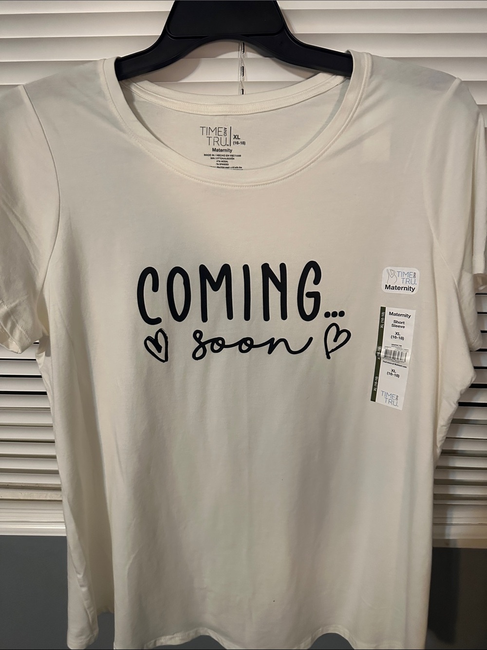 Time and Tru Ivory Maternity Tee with Black 'COMING... soon' Script